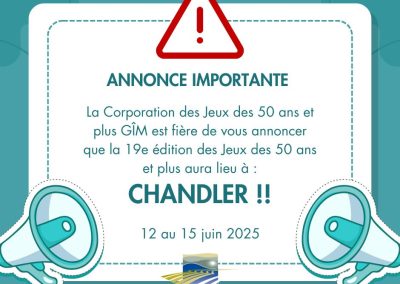 Chandler recevra les prochains Jeux des 50 ans et plus Gaspésie-les-Îles !