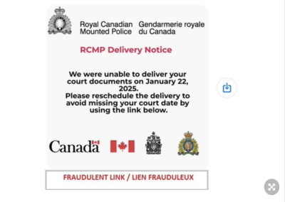 Message texte d&rsquo;hameçonnage qui semble provenir de la GRC