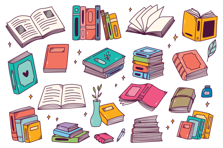 Set of hand drawn books in doodle style vector illustration