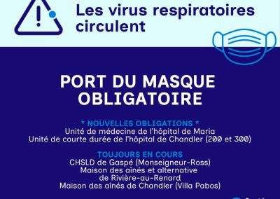 PORT DU MASQUE OBLIGATOIRE JUSQU’À NOUVEL ORDRE